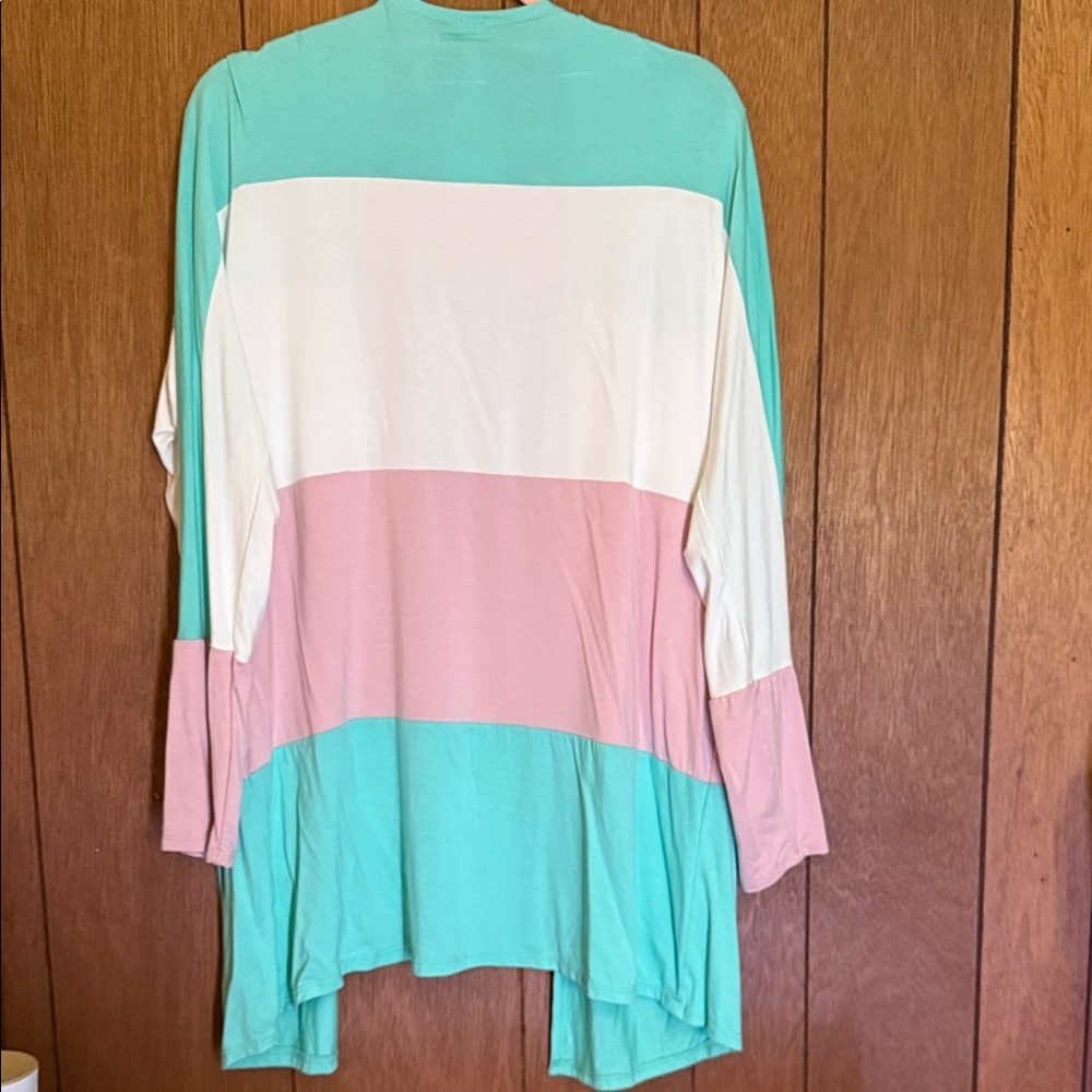 Magic Fit Mint, Pink & White Colorblock Open Cardigan - Picture 3 of 3